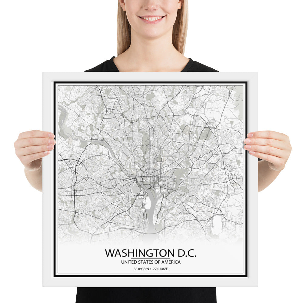 Washington, D.C. White Framed Map