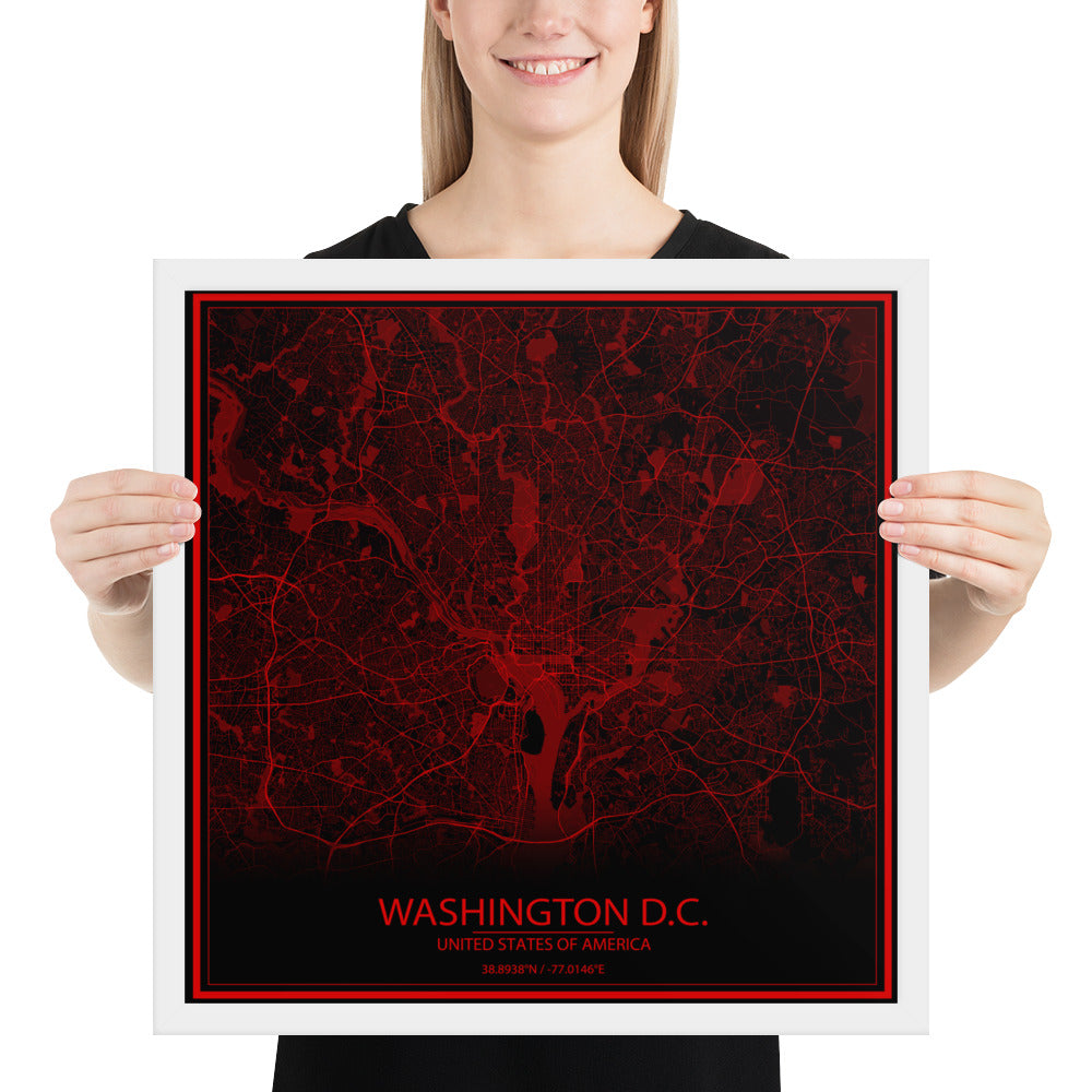 Washington, D.C. Black and Red Framed Map