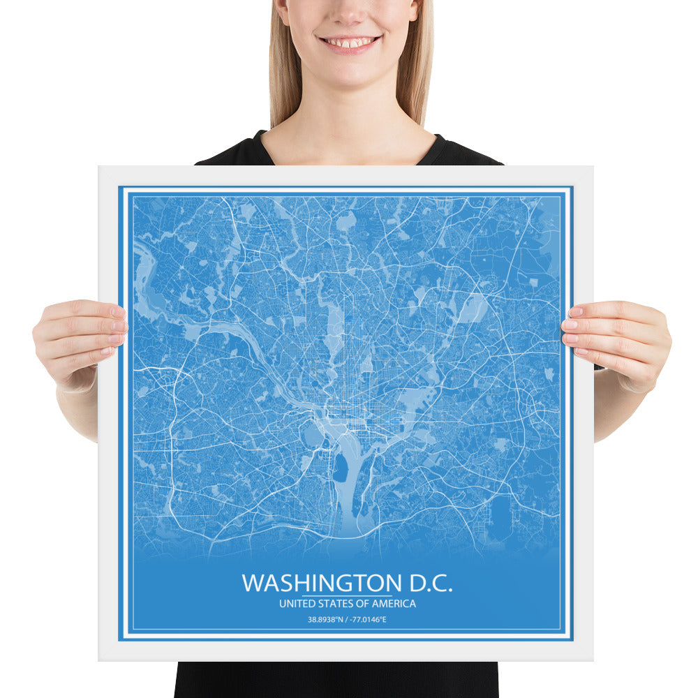 Washington, D.C. Blue and White Framed Map