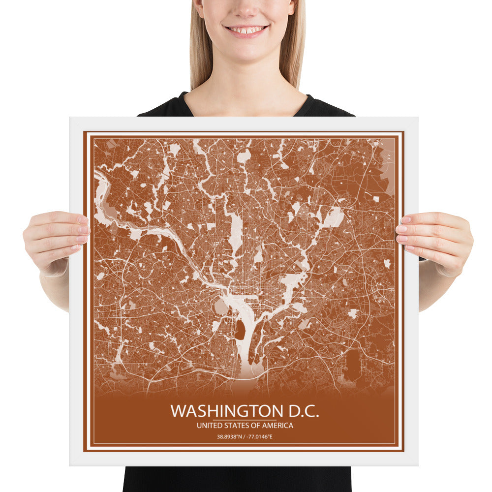 Washington, D.C. Brown and White Framed Map