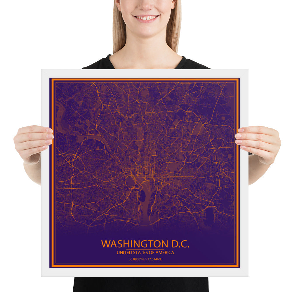 Washington, D.C. Purple and Orange Framed Map