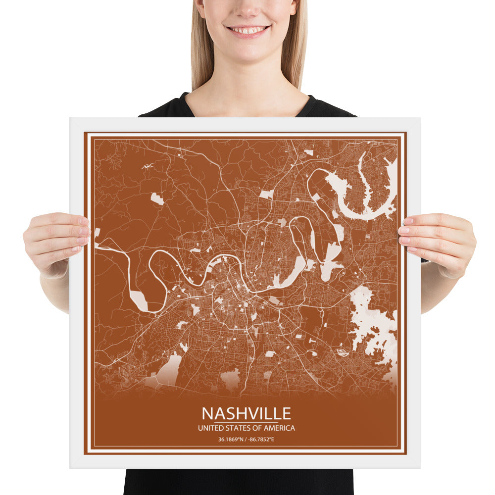 Nashville Brown and White Framed Map