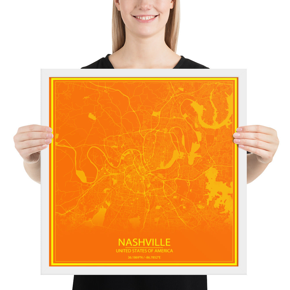 Nashville Orange and Yellow Framed Map