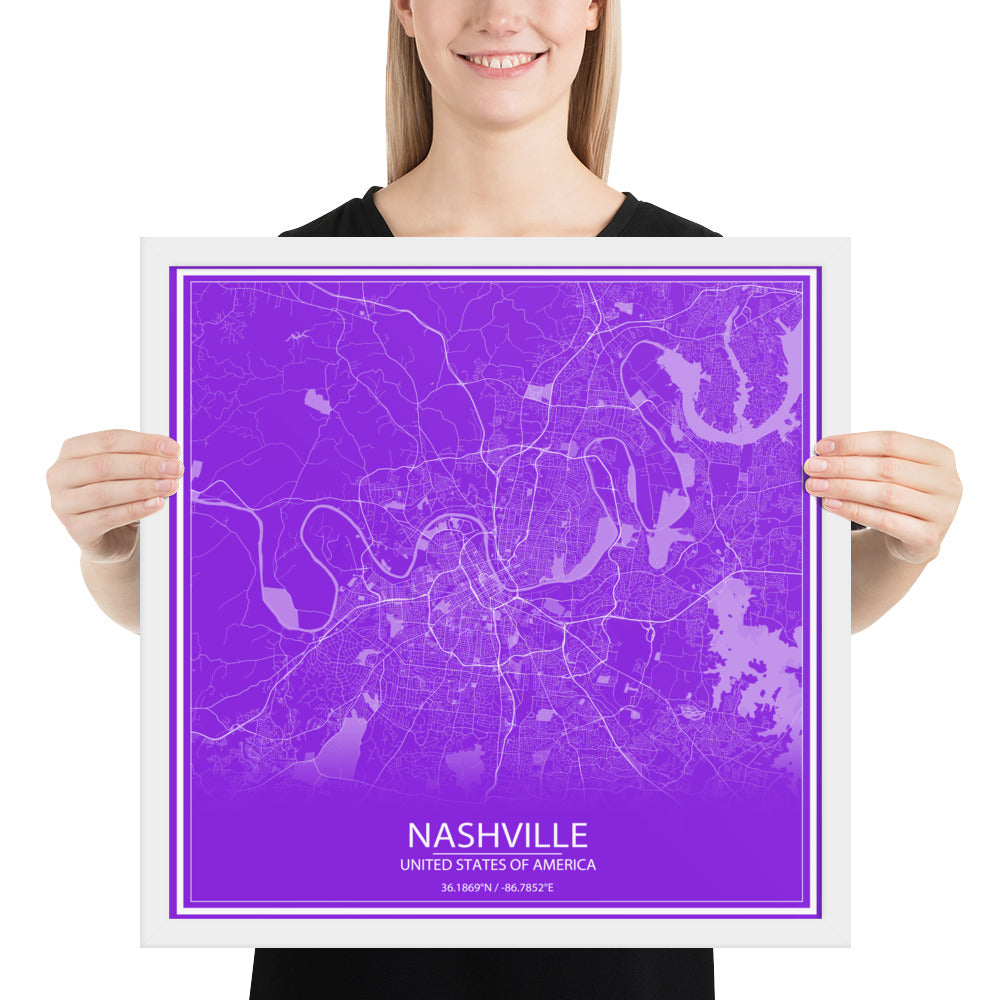 Nashville Purple and White Framed Map