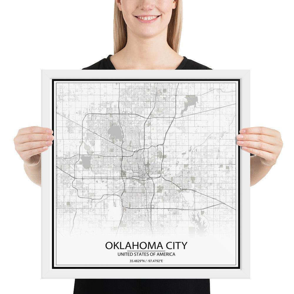 Oklahoma City White Framed Map