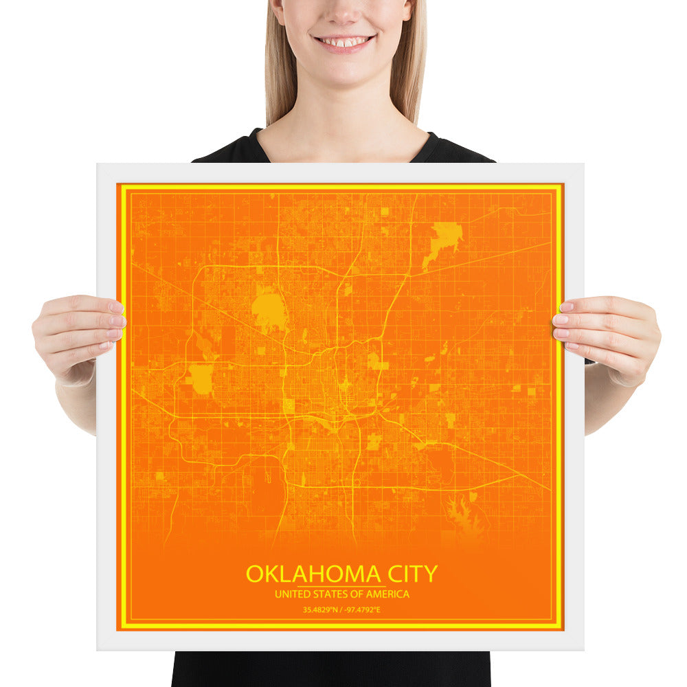 Oklahoma City Orange and Yellow Framed Map