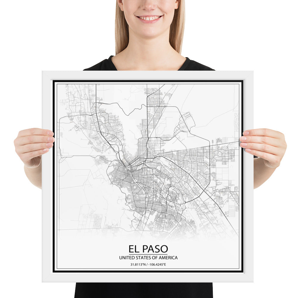 El Paso White Framed Map