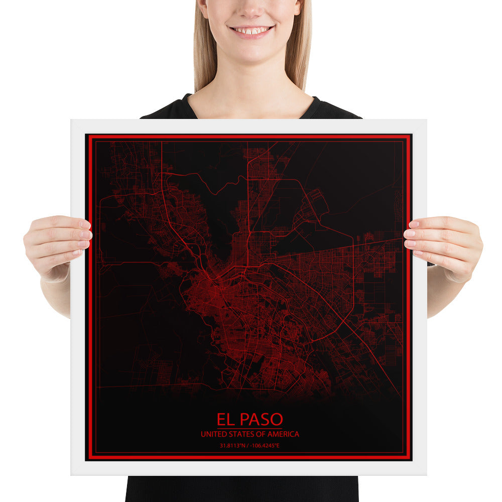 El Paso Black and Red Framed Map