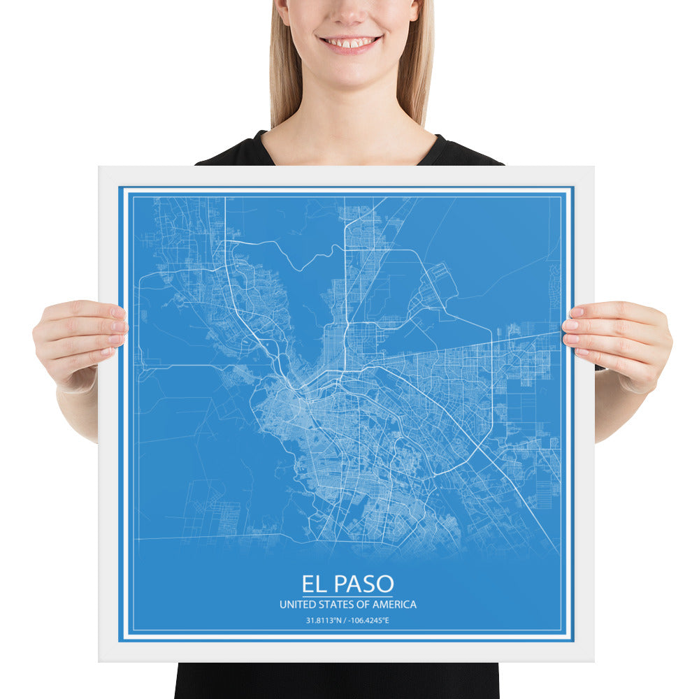 El Paso Blue and White Framed Map