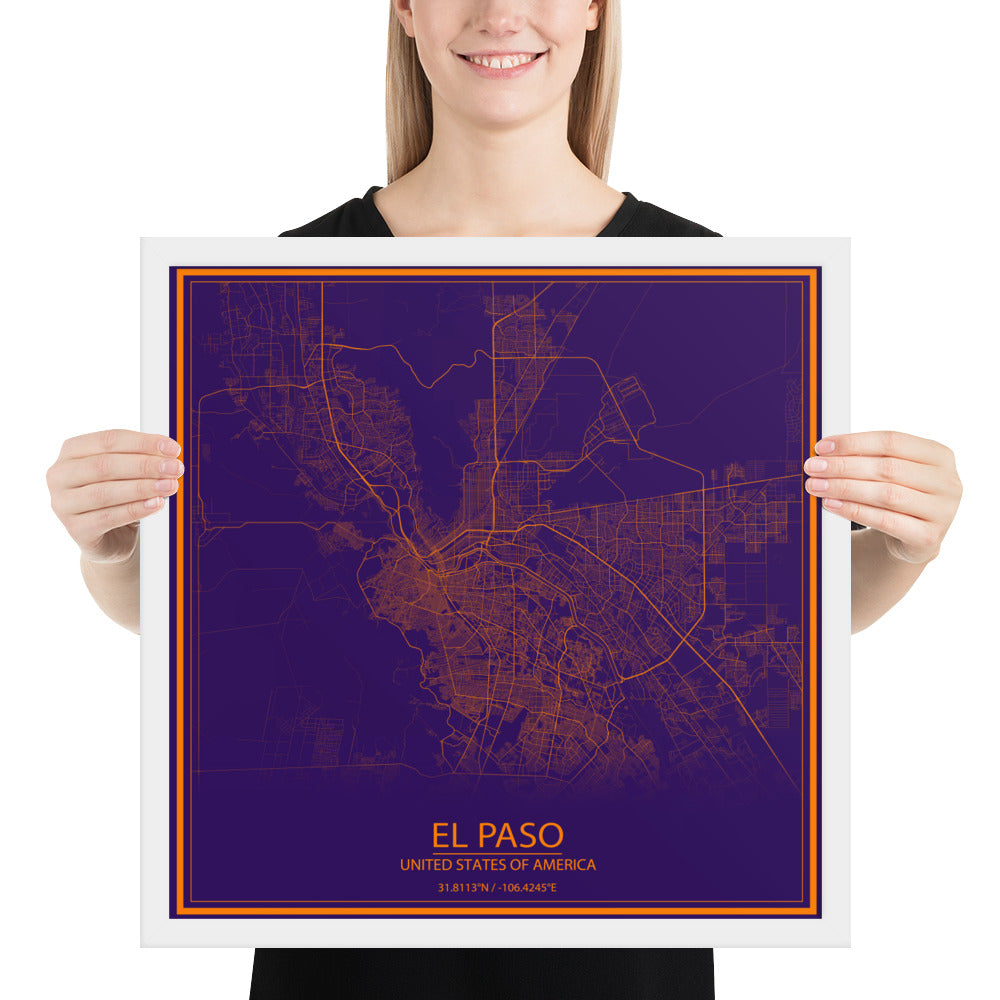 El Paso Purple and Orange Framed Map