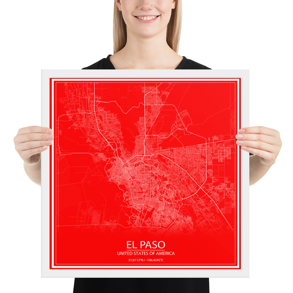 El Paso Red and White Framed Map