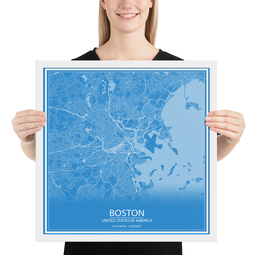 Boston Blue and White Framed Map