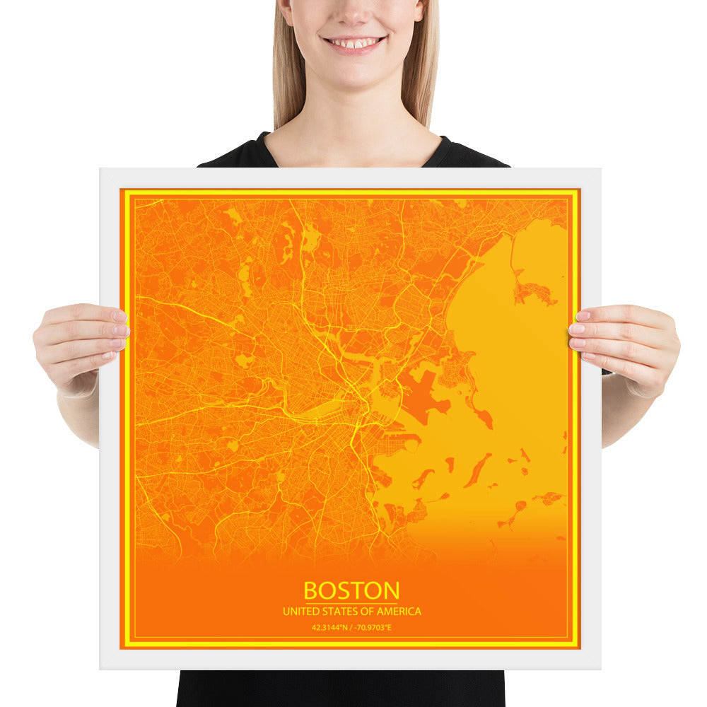 Boston Orange and Yellow Framed Map