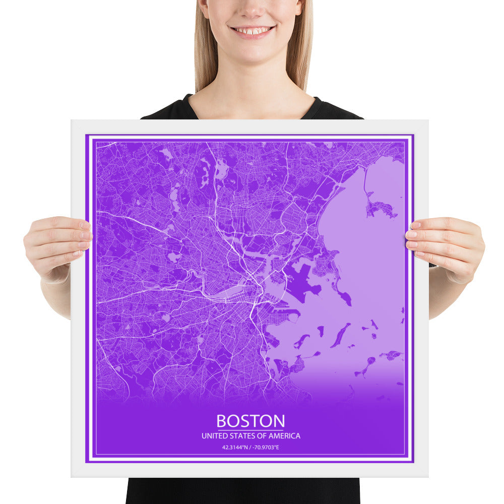 Boston Purple and White Framed Map