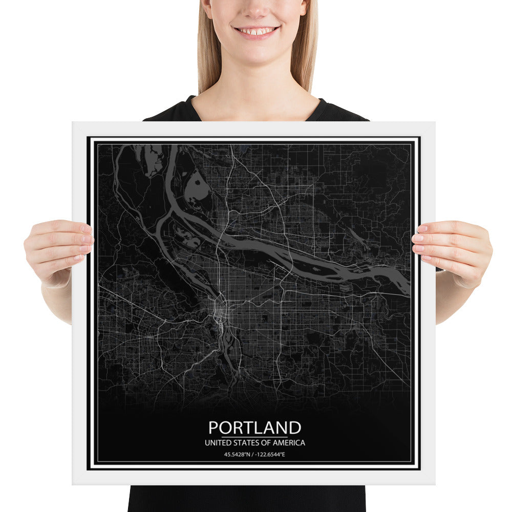 Portland Black Framed Map