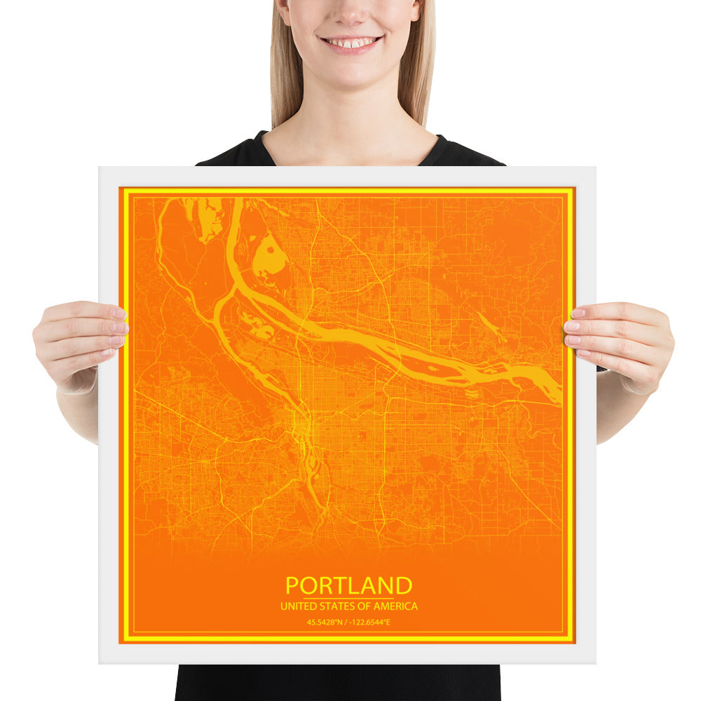 Portland Orange and Yellow Framed Map