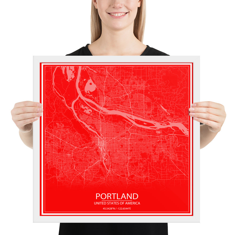 Portland Red and White Framed Map