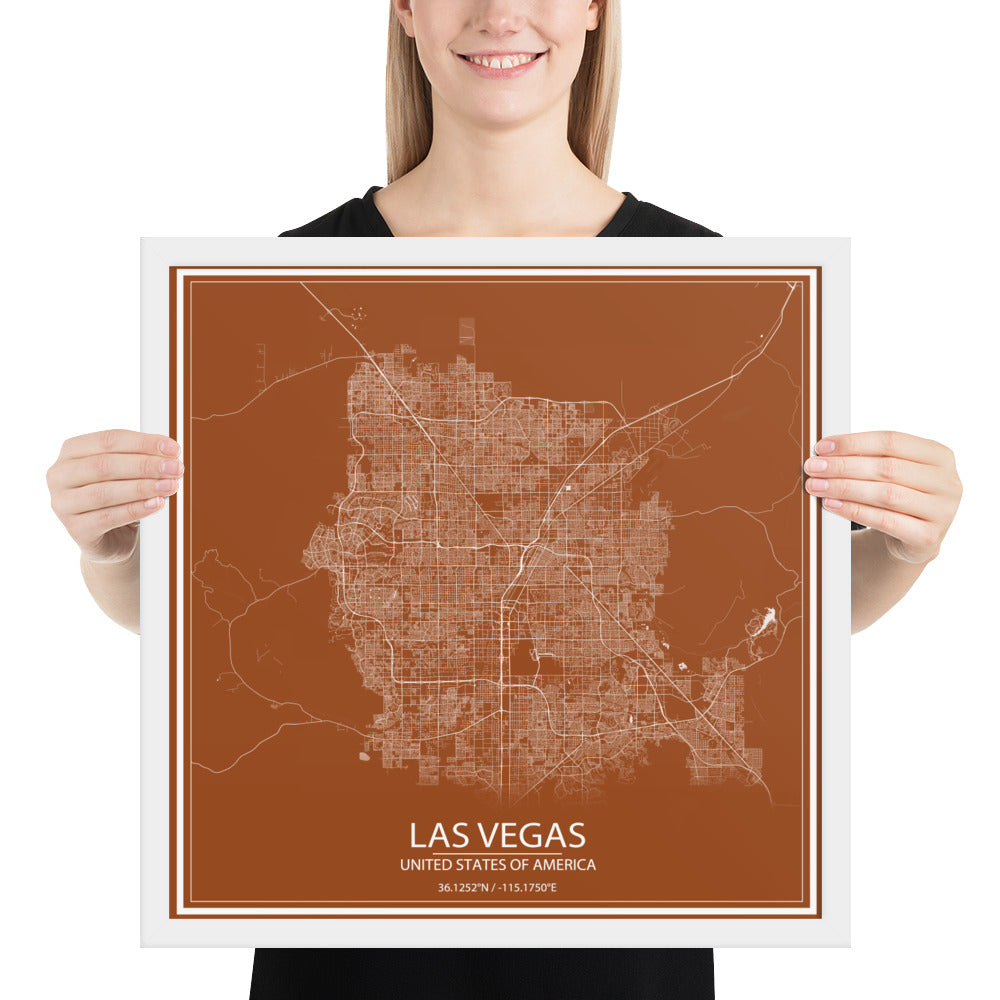 Las Vegas Brown and White Framed Map