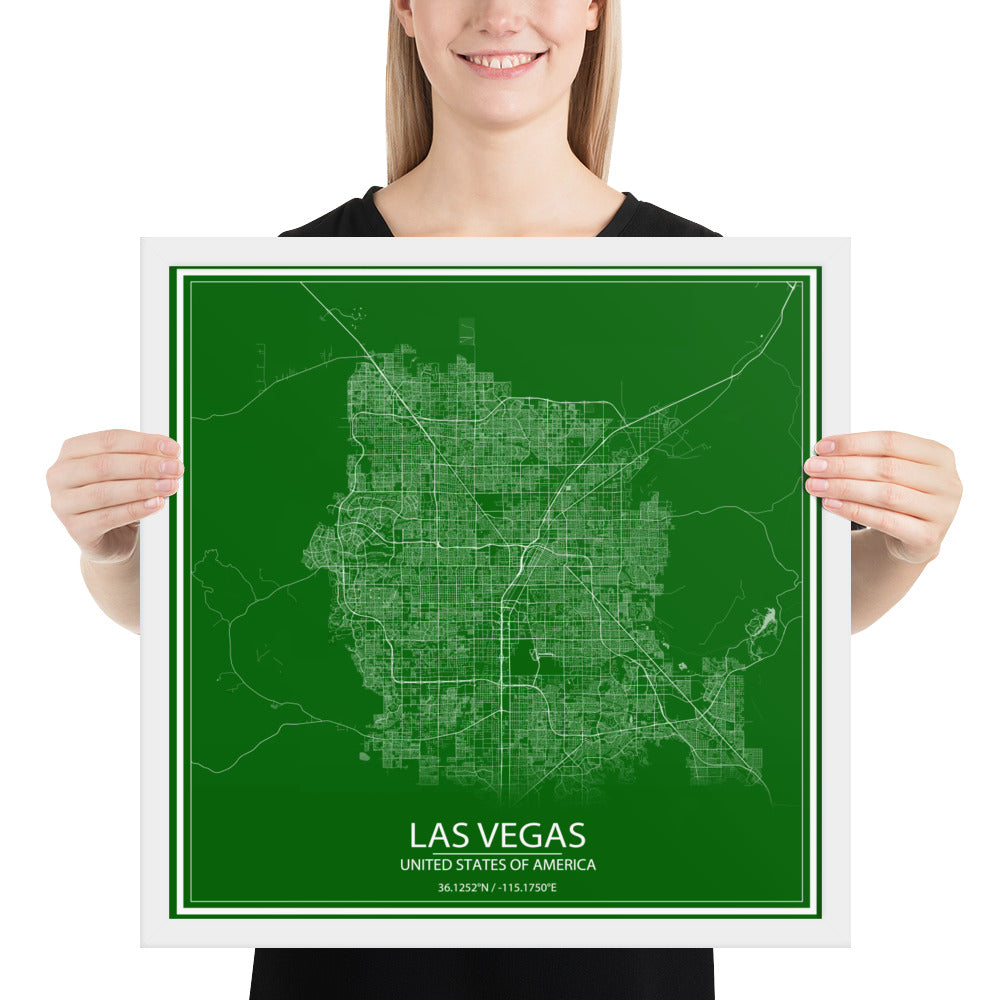 Las Vegas Green and White Framed Map