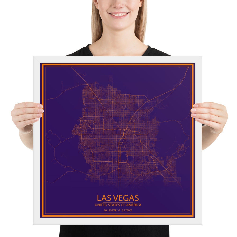 Las Vegas Purple and Orange Framed Map