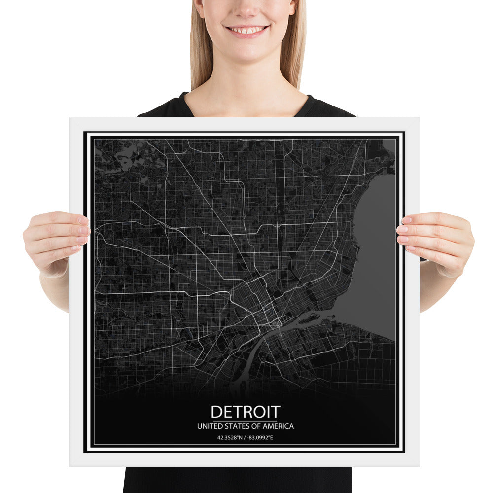 Detroit Black Framed Map