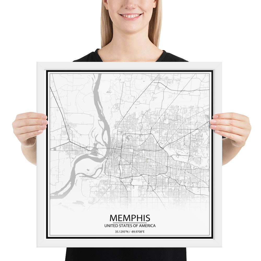 Memphis White Framed Map