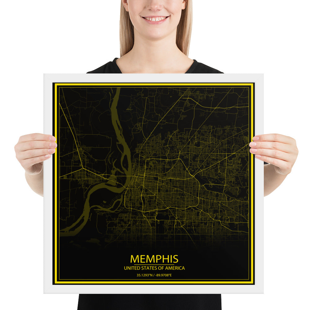 Memphis Black and Yellow Framed Map