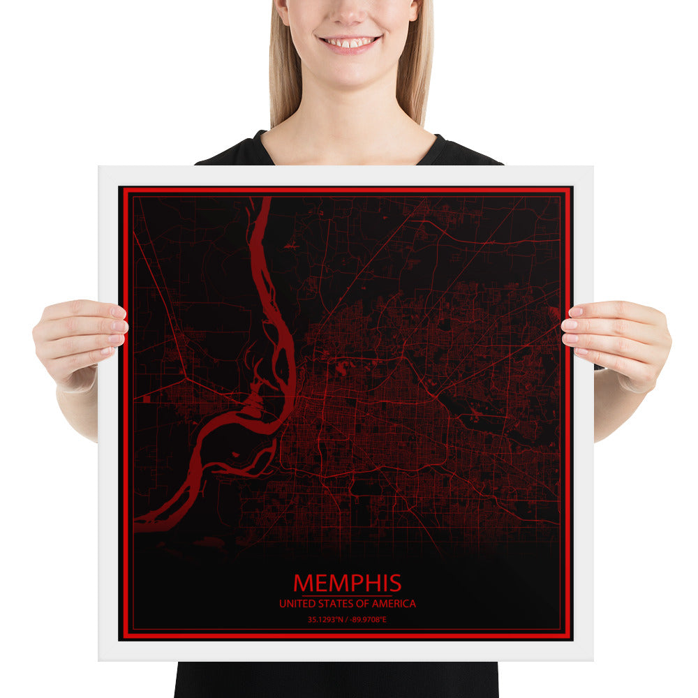 Memphis Black and Red Framed Map