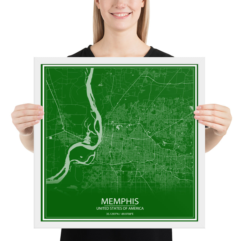 Memphis Green and White Framed Map