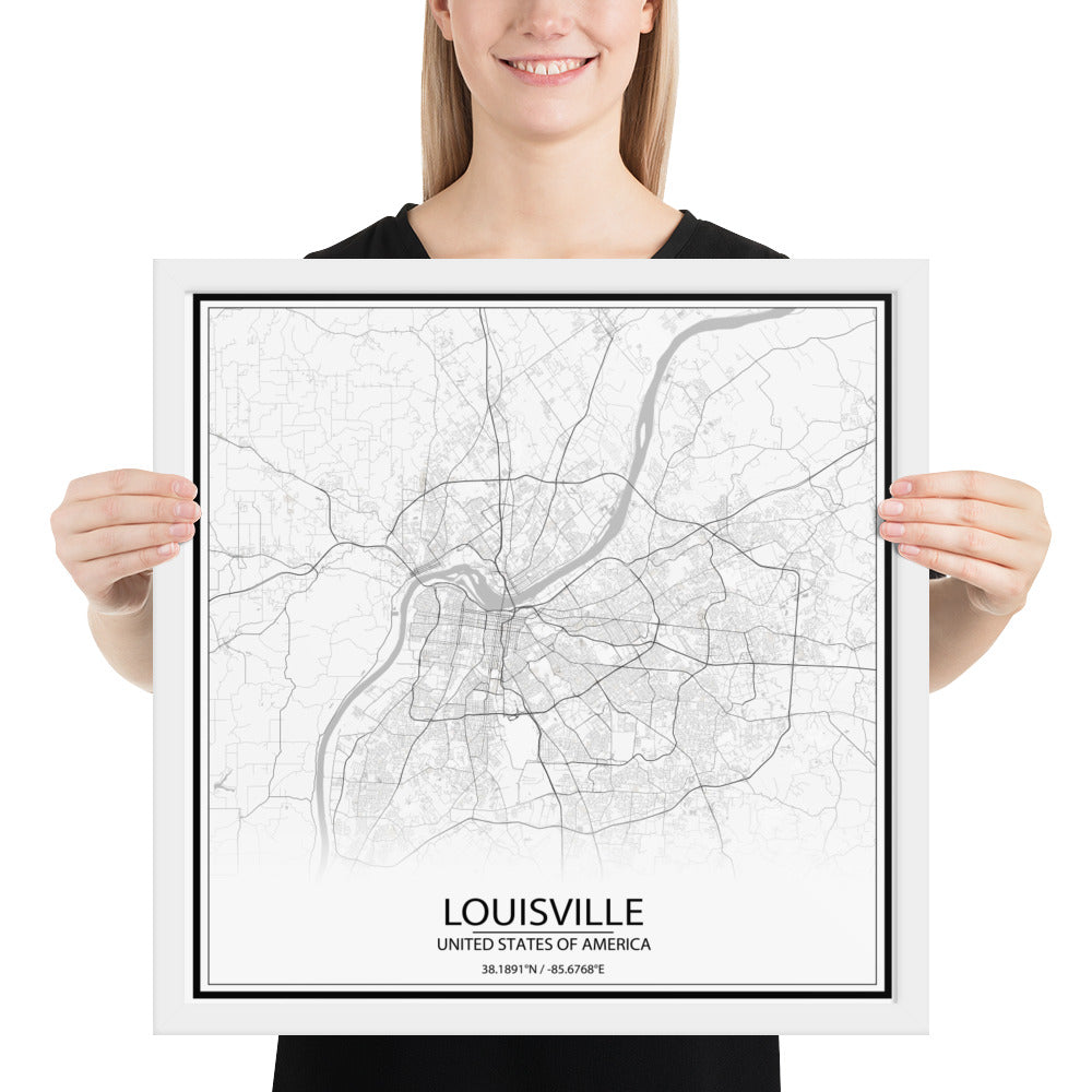 Louisville White Framed Map