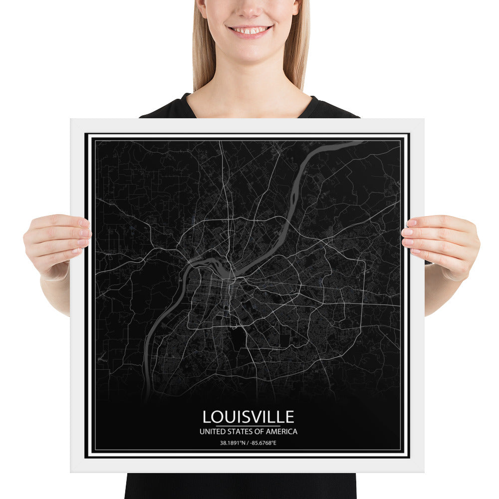 Louisville Black Framed Map