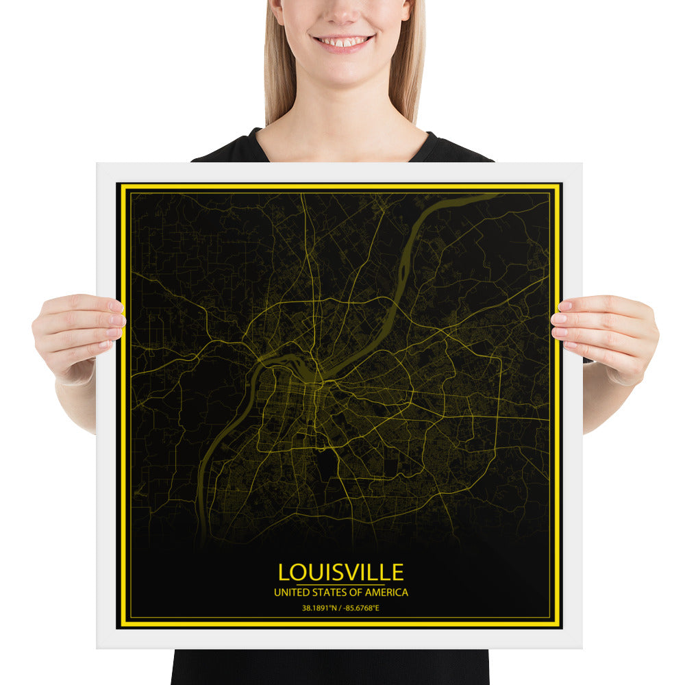 Louisville Black and Yellow Framed Map