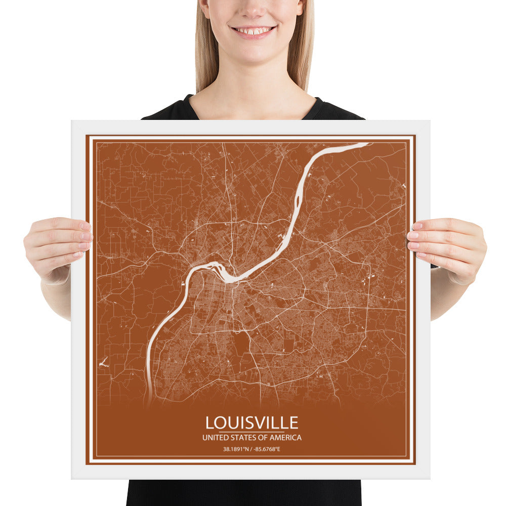 Louisville Brown and White Framed Map