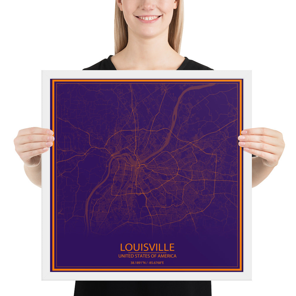 Louisville Purple and Orange Framed Map