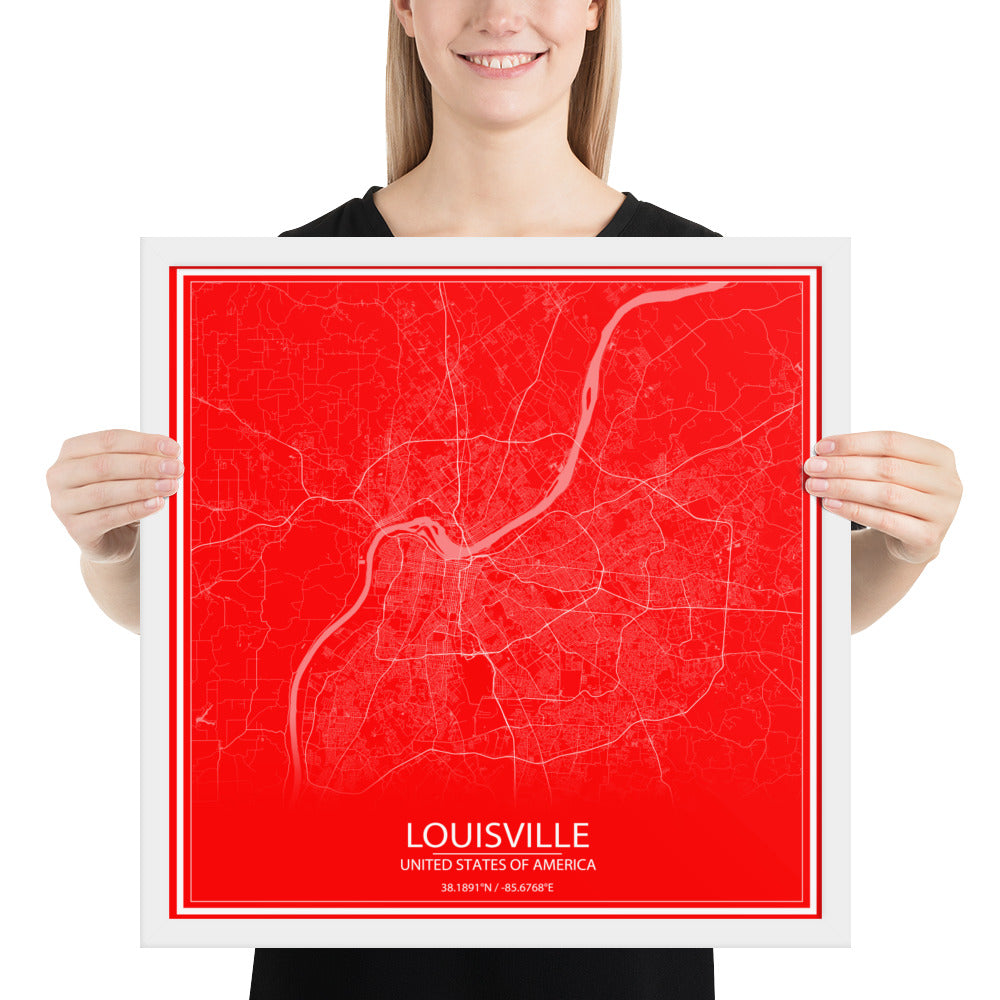 Louisville Red and White Framed Map