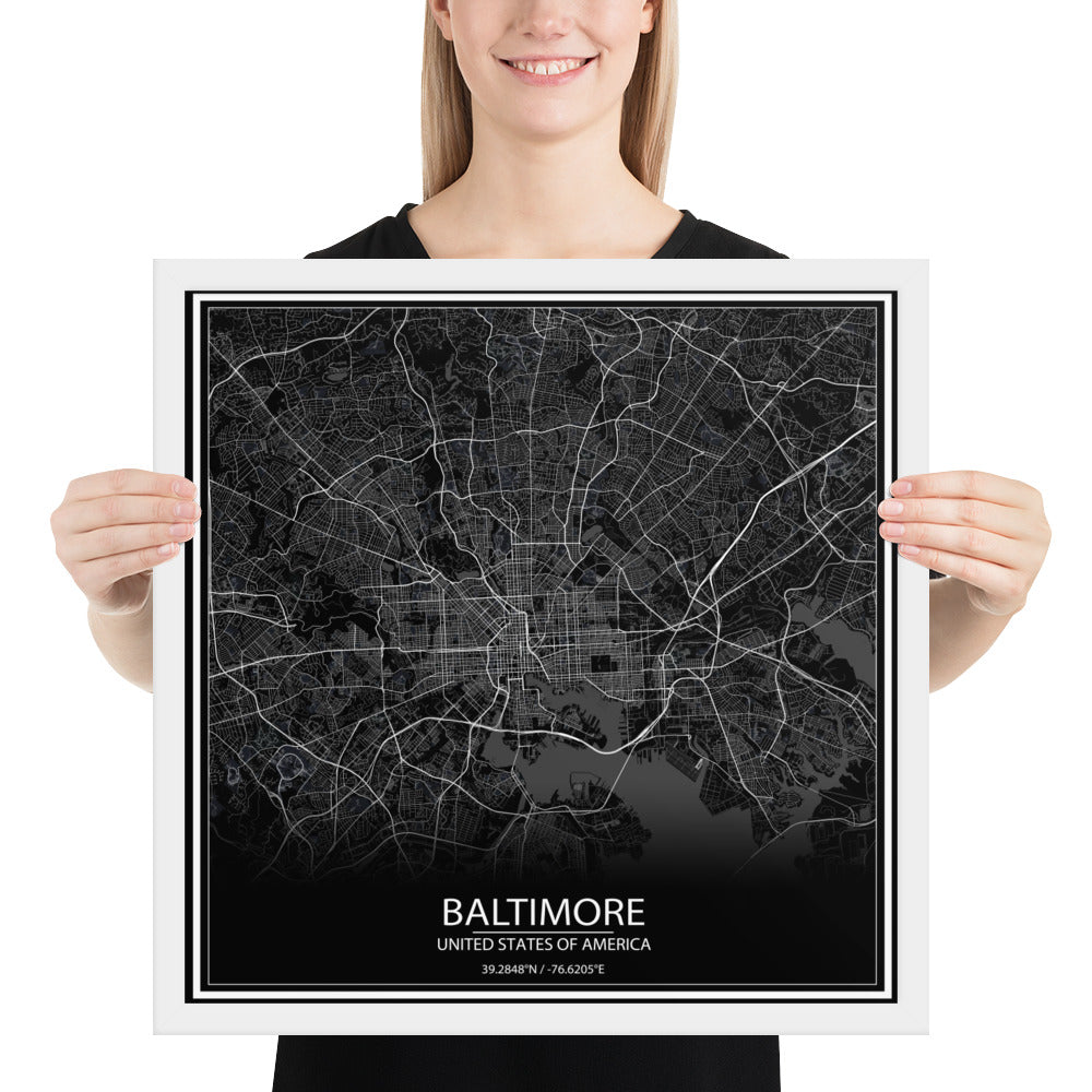 Baltimore Black Framed Map