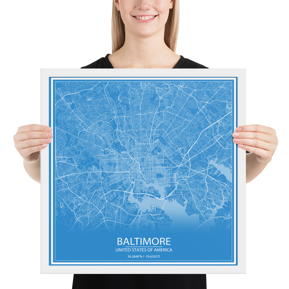 Baltimore Blue and White Framed Map