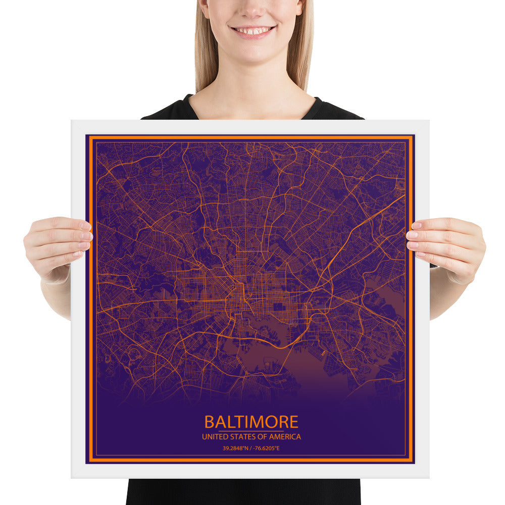 Baltimore Purple and Orange Framed Map