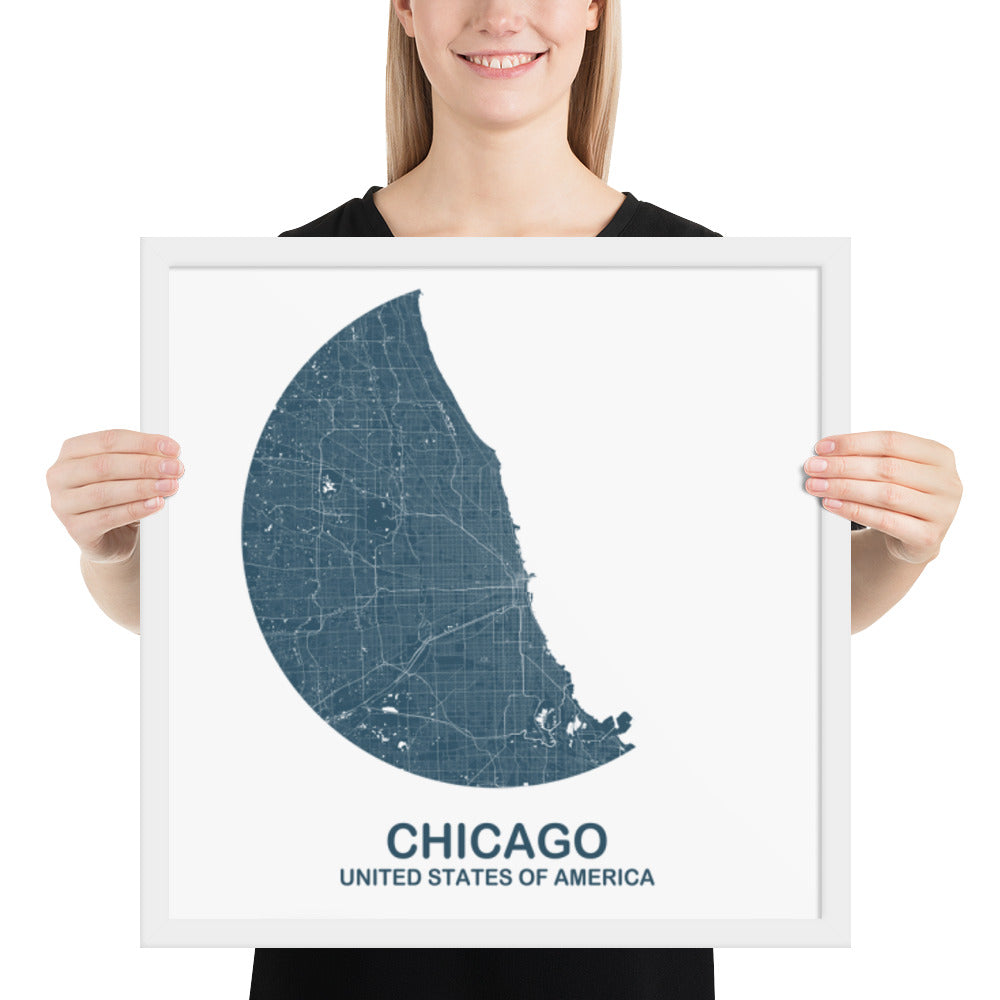 Chicago Circular Blue Framed Map