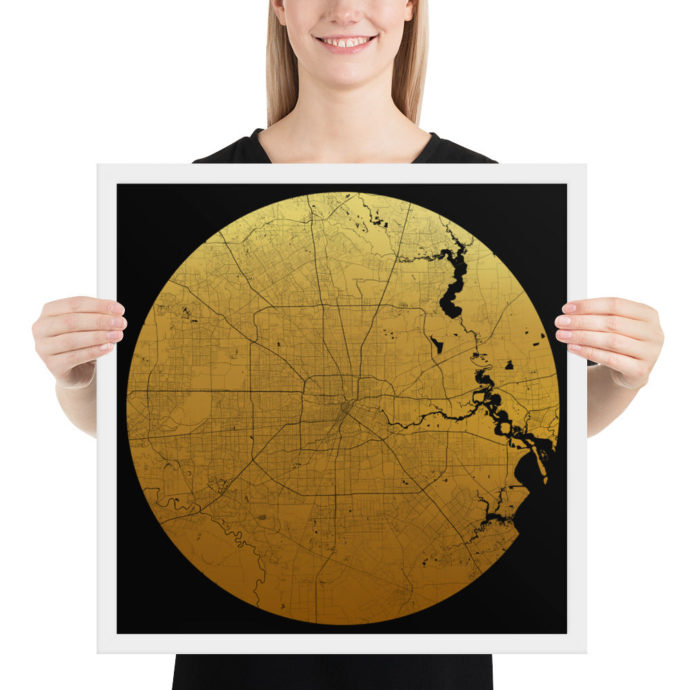 Houston Gold on Black Framed Map