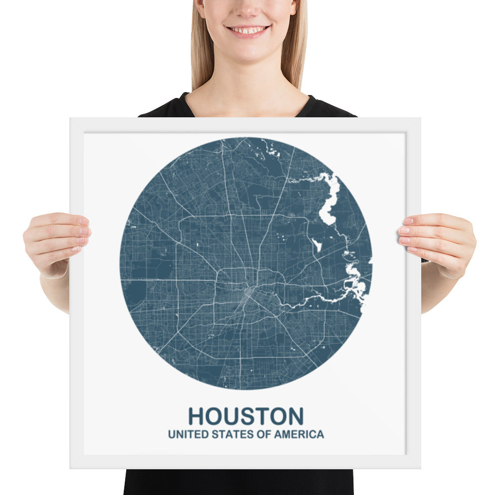 Houston Circular Blue Framed Map