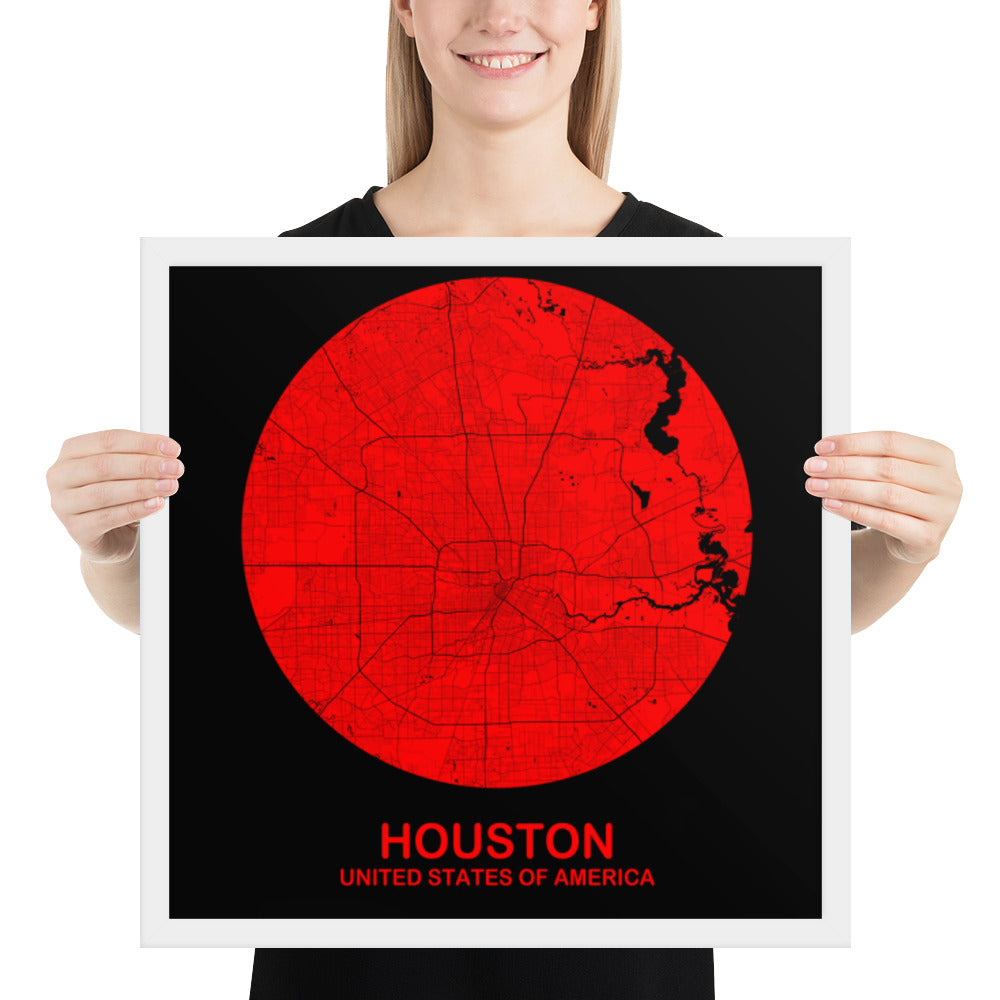 Houston Circular Red Framed Map