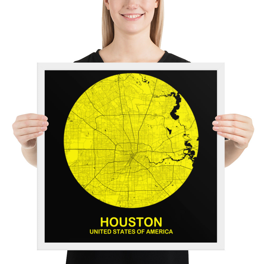 Houston Circular Yellow Framed Map