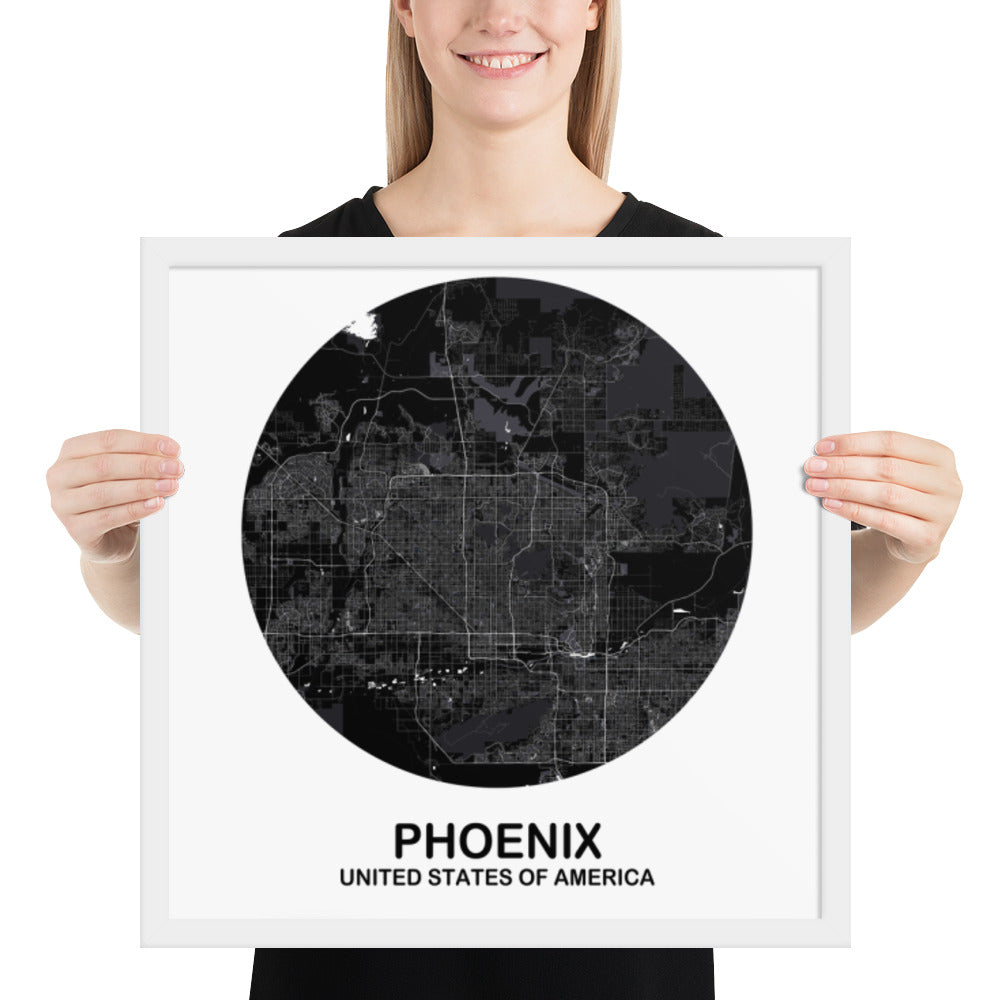 Phoenix Circular Black Framed Map