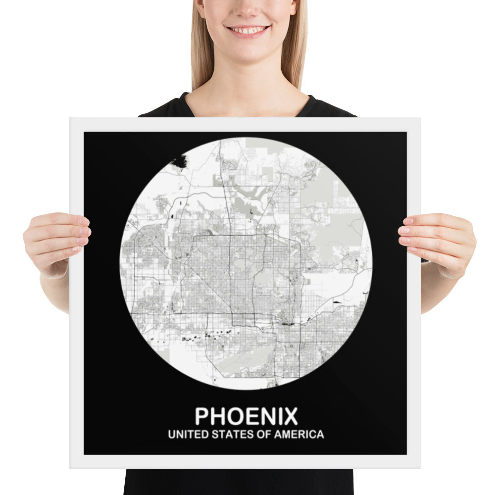 Phoenix Circular White Framed Map