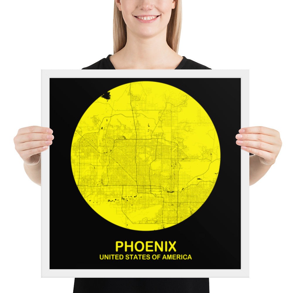 Phoenix Circular Yellow Framed Map