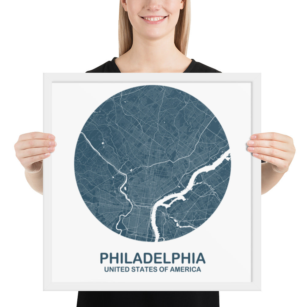 Philadelphia Circular Blue Framed Map