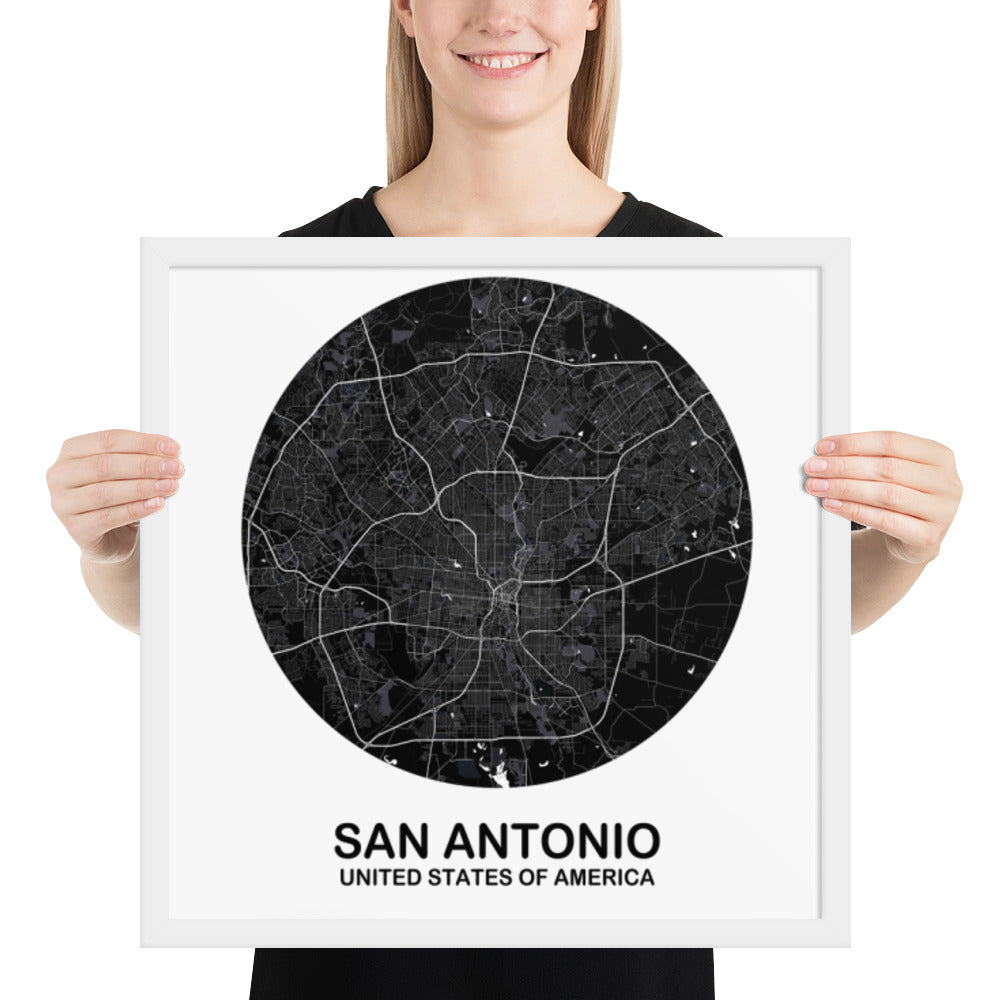 San Antonio Circular Black Framed Map