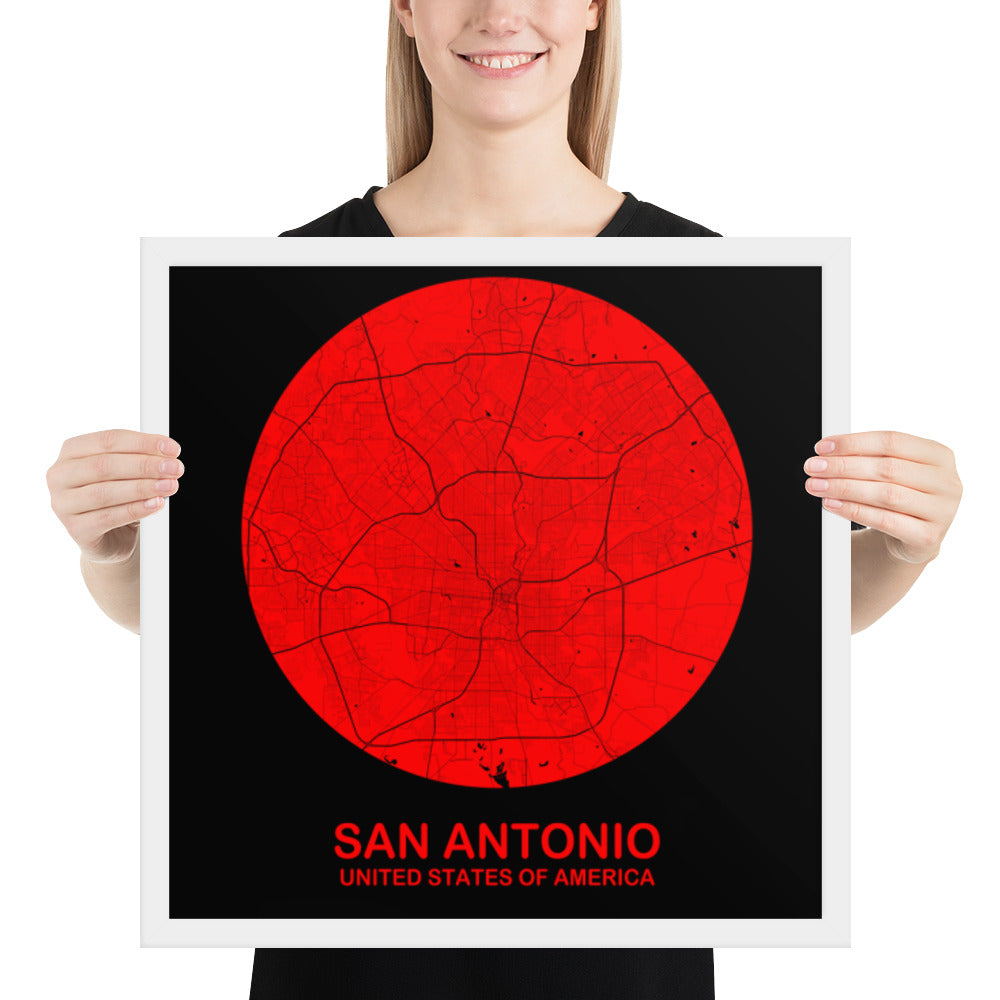 San Antonio Circular Red Framed Map