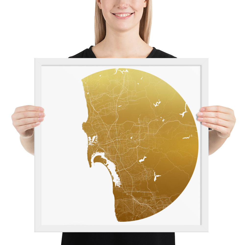 San Diego Gold on White Framed Map